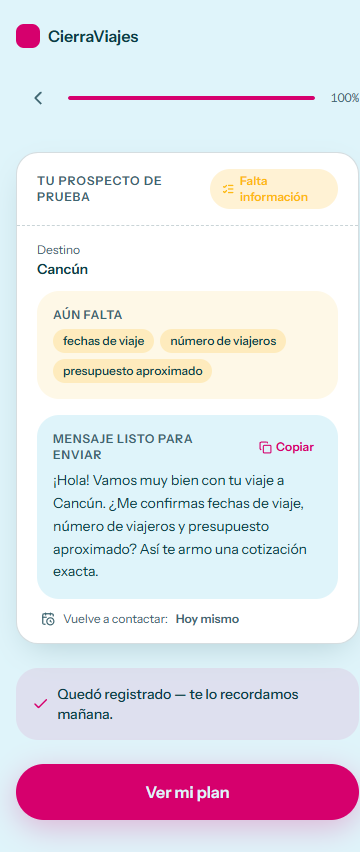 Calificación de un prospecto con el mensaje sugerido
